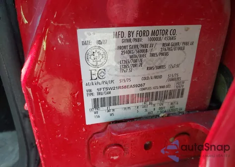 2008 Ford F250 Super Duty z USA, uszkodzony, nr VIN 1FTSW21R58EA59267